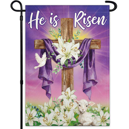 Pziauot He is Risen flag front view double-sided for outdoor display