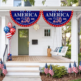 Pziauot patriotic bunting on porch enhances curb appeal