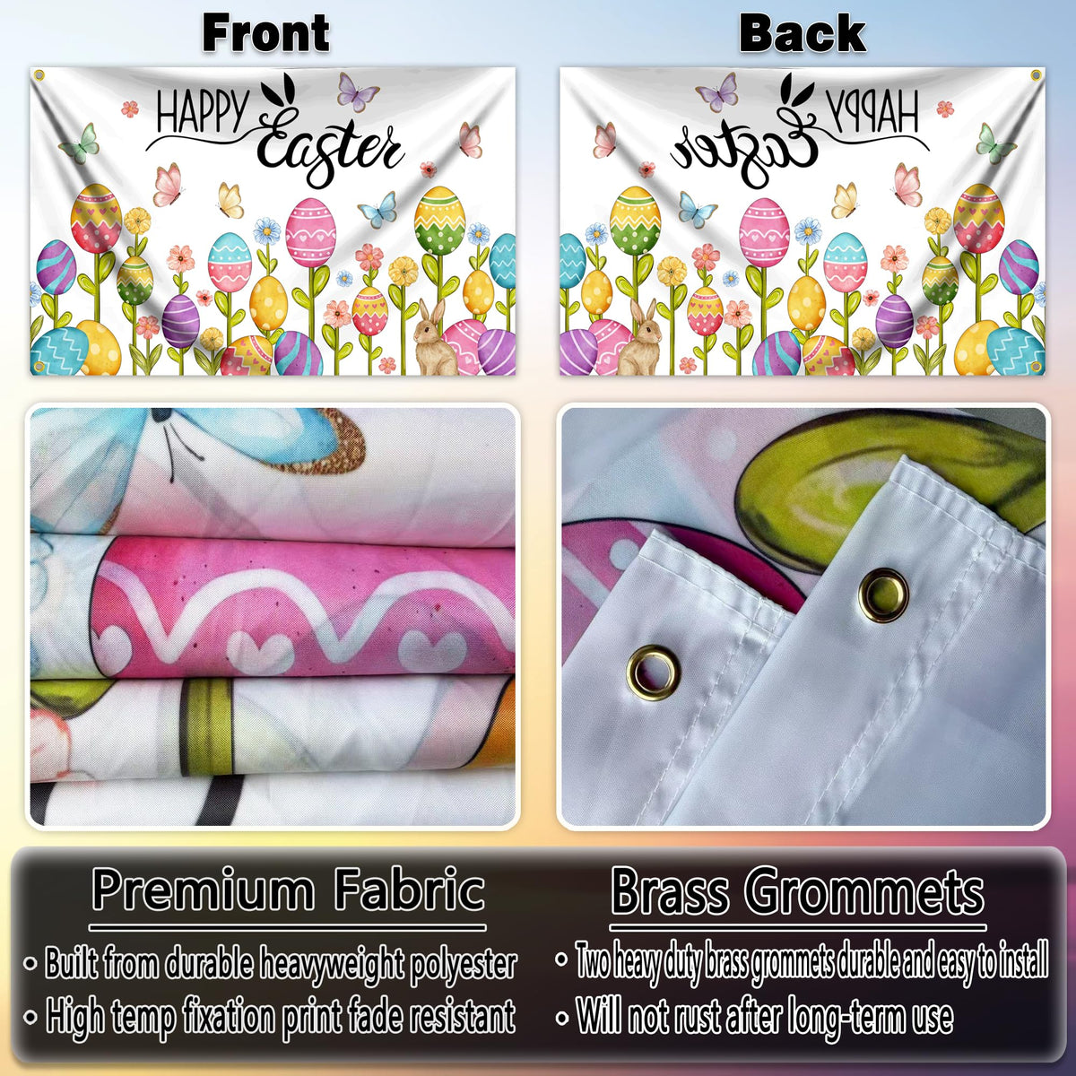 Pziauot spring porch banner brightens outdoor spaces during seasonal greetings.