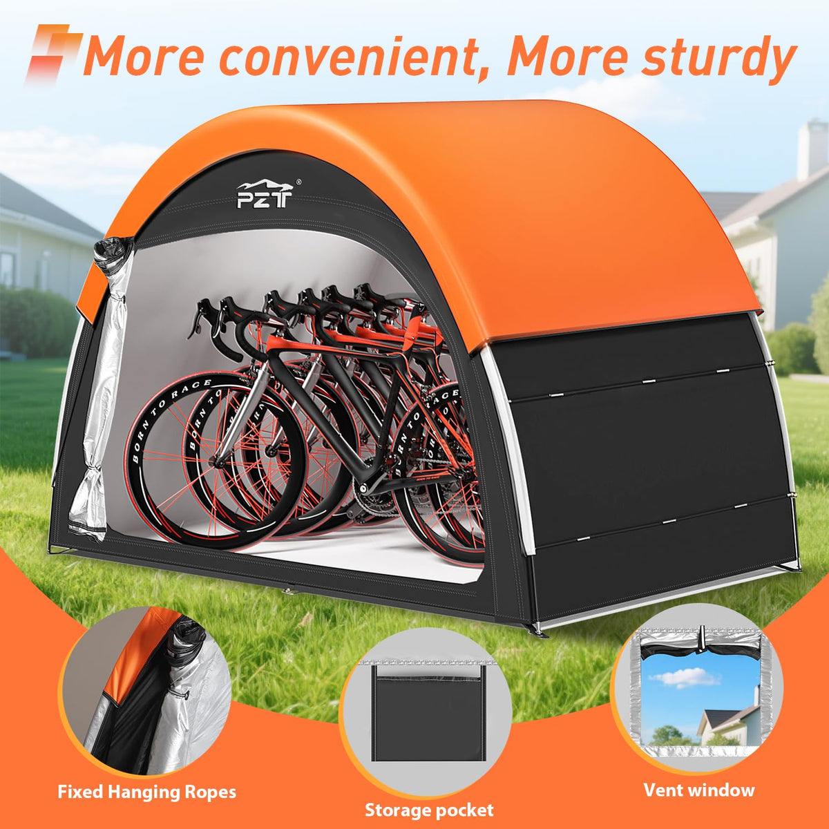 PZT bike shed heat-sealed seams prevent leaks and light leakage.