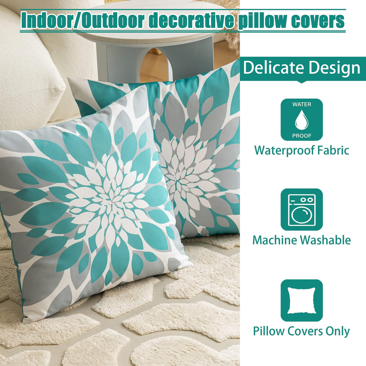 Qahing pillow cover suitable for both indoor and outdoor spaces.