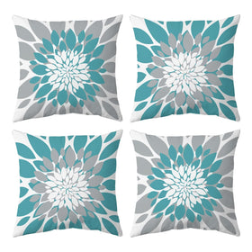Qahing outdoor pillow cover with dahlia teal design for patio decor.