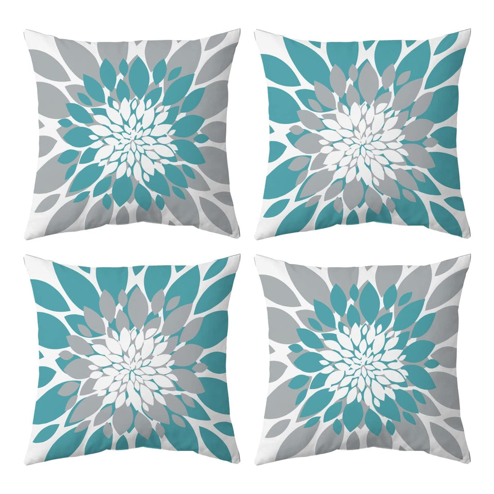 Qahing outdoor pillow cover with dahlia teal design for patio decor.