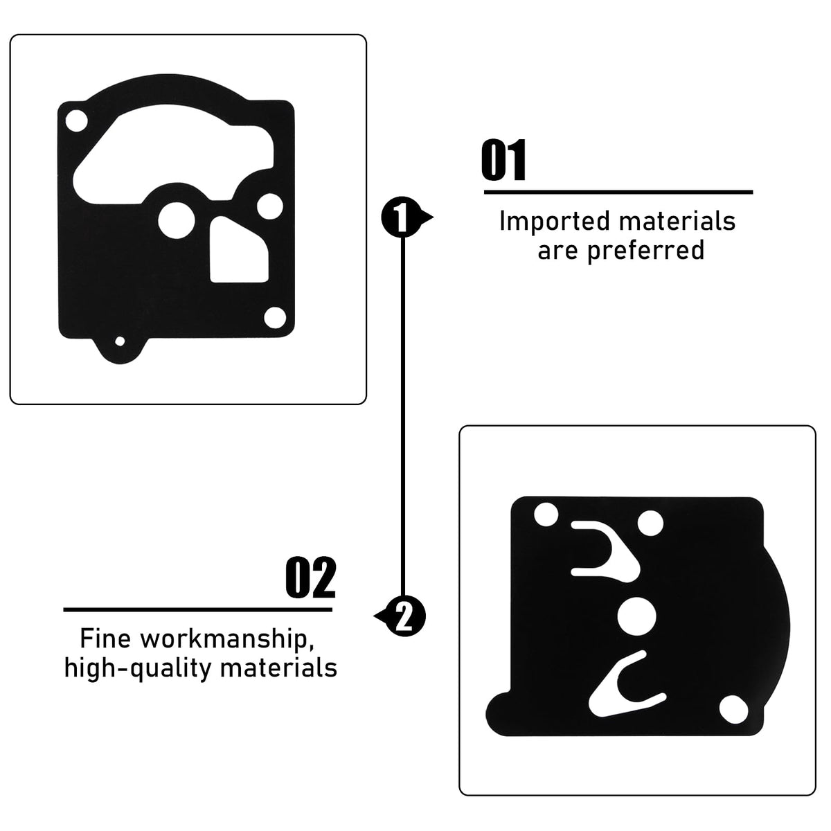 Close-up of QAZAKY diaphragms and gaskets for reliable rebuilds