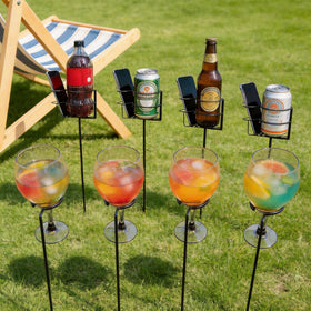 QCF Multi-use stakes support plants, candles, and beverages for outdoor decor