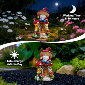 QCF Solar Mushroom Gnomes Houses side view with hand-painted accents for whimsy.