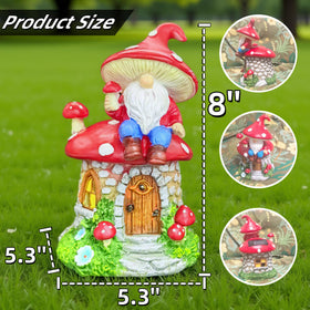 QCF Solar Mushroom Gnomes Houses sun-powered lighting for evenings.