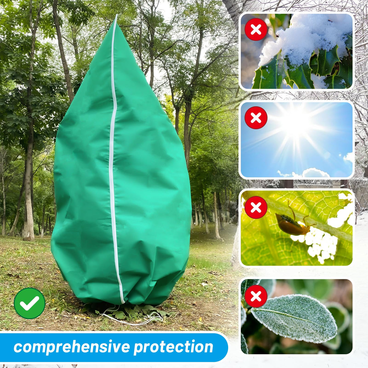 71 by 47.3 inch size fits tall trees and shrubs with room to spare.