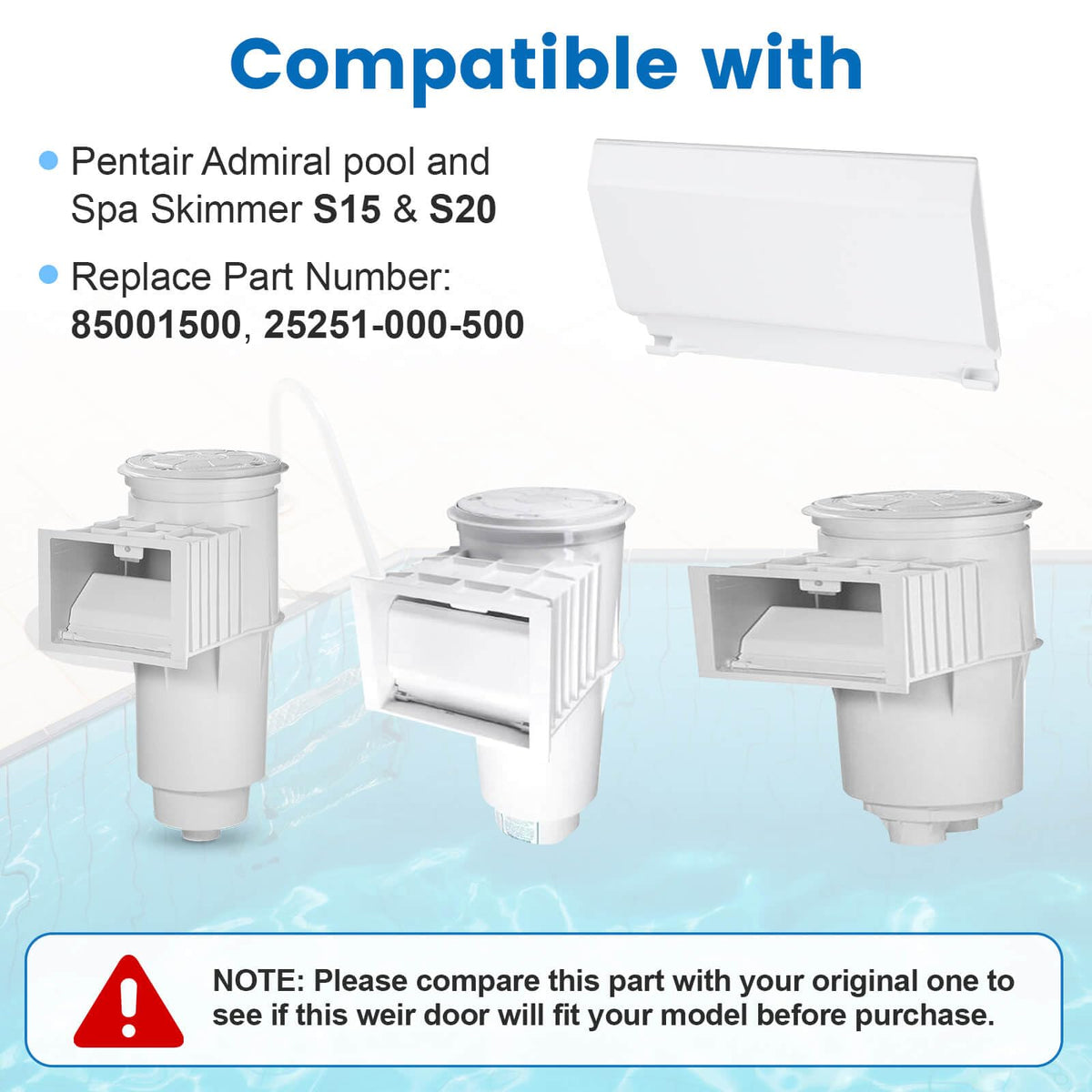 QCG replacement part 85001500 showing compatibility with Pentair Admiral