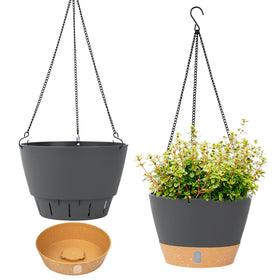 QCQHDU 2-pack 8-inch hanging planter with reservoir tray for balcony use.