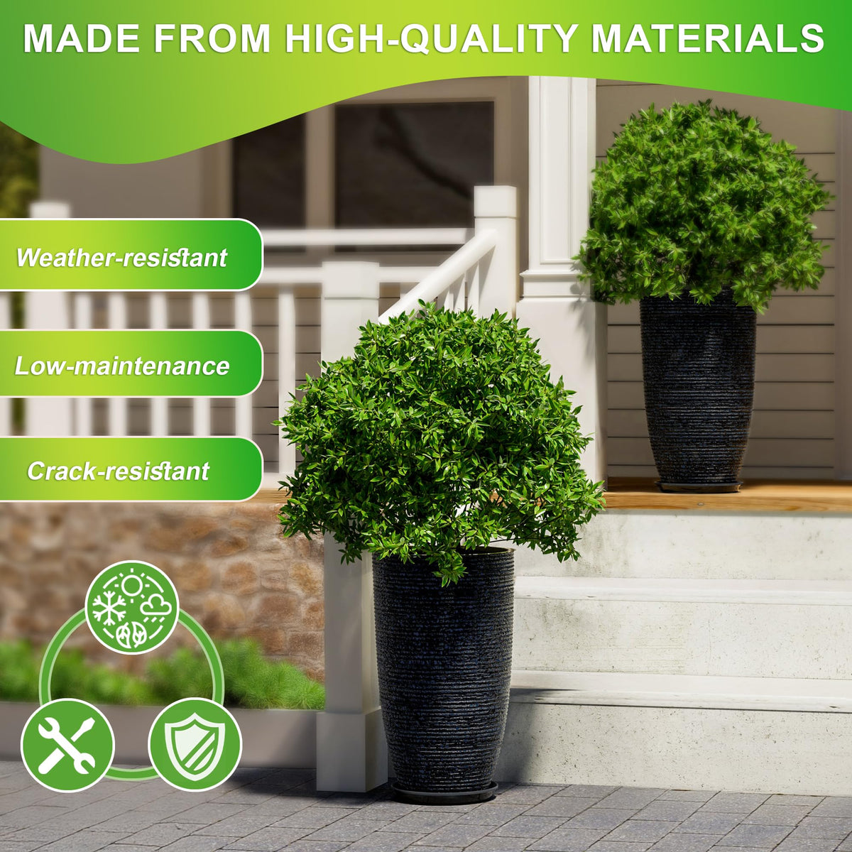 QCQHDU blue planter with removable drainage tray for controlled watering.