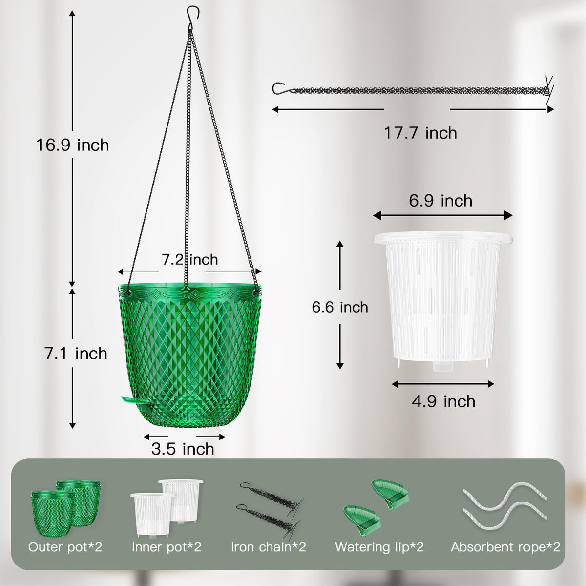 QCQHDU emerald hanging plant holder with 3 hooks for easy setup.