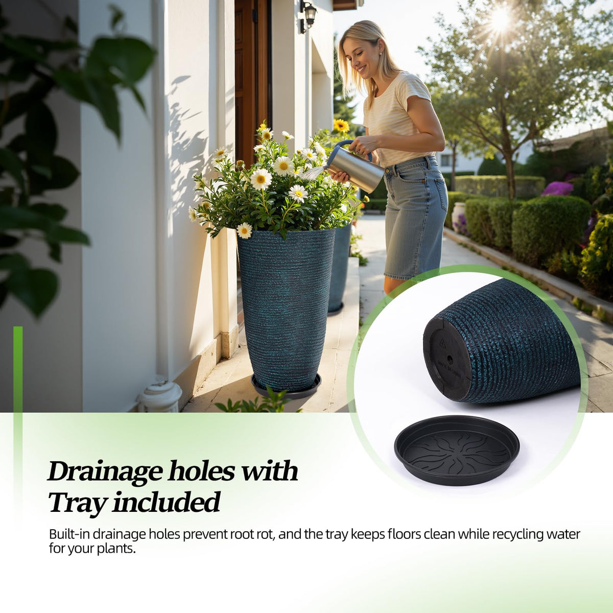QCQHDU faux-stone blue planter for durable outdoor decor.