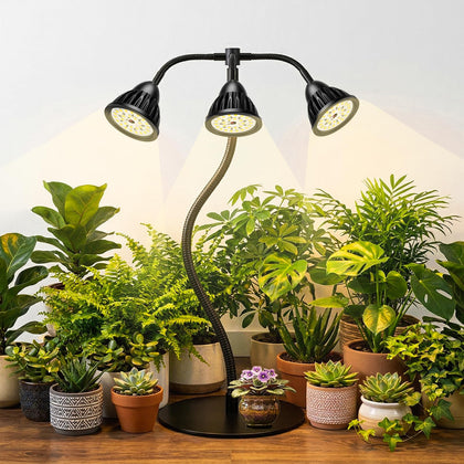 QCQHDU full-spectrum grow light illuminates indoor seedlings with natural-like light