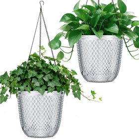 QCQHDU hanging planter 7.2-inch clear top view shows self-watering design for indoor use