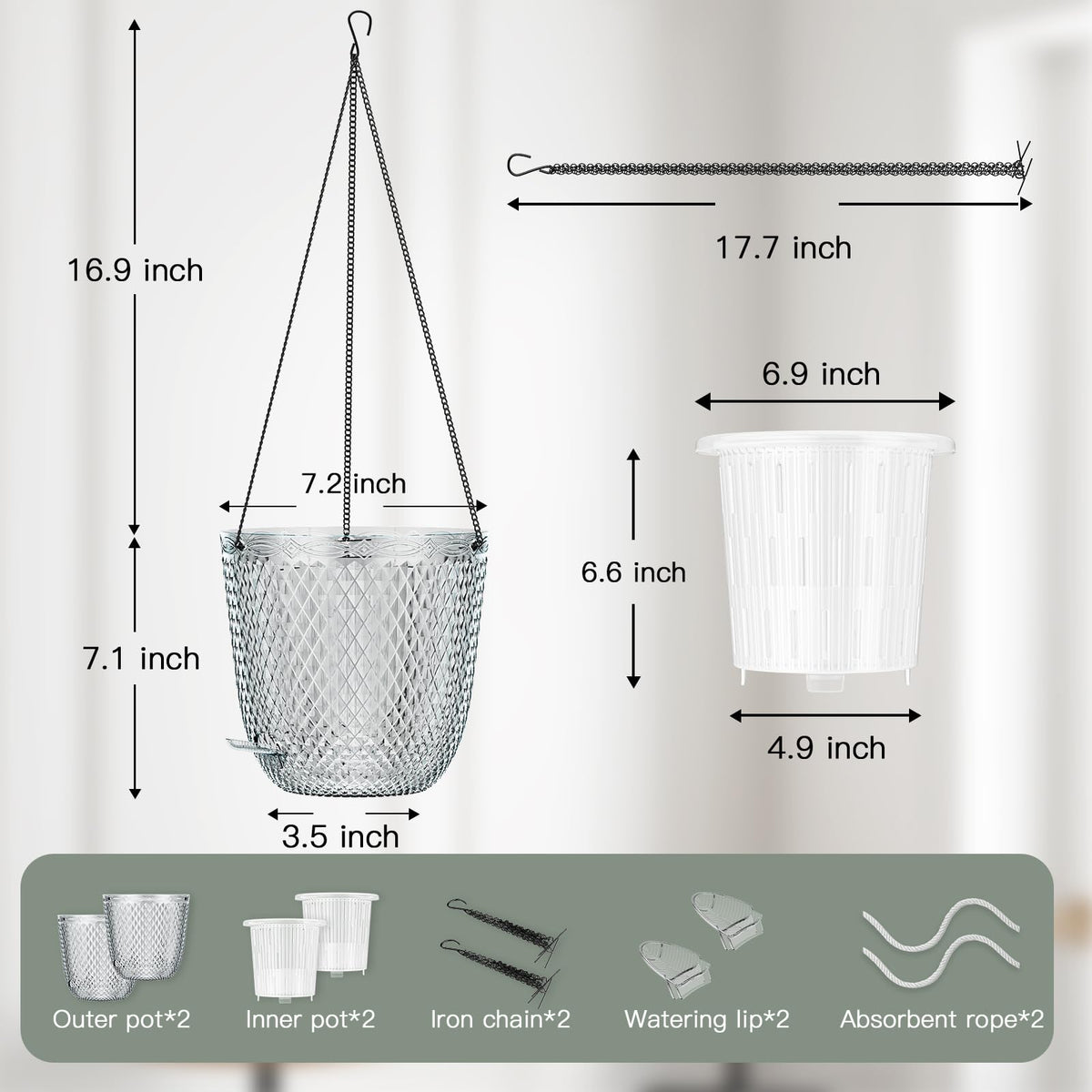 QCQHDU hanging planter self-watering wick system supports low-maintenance care