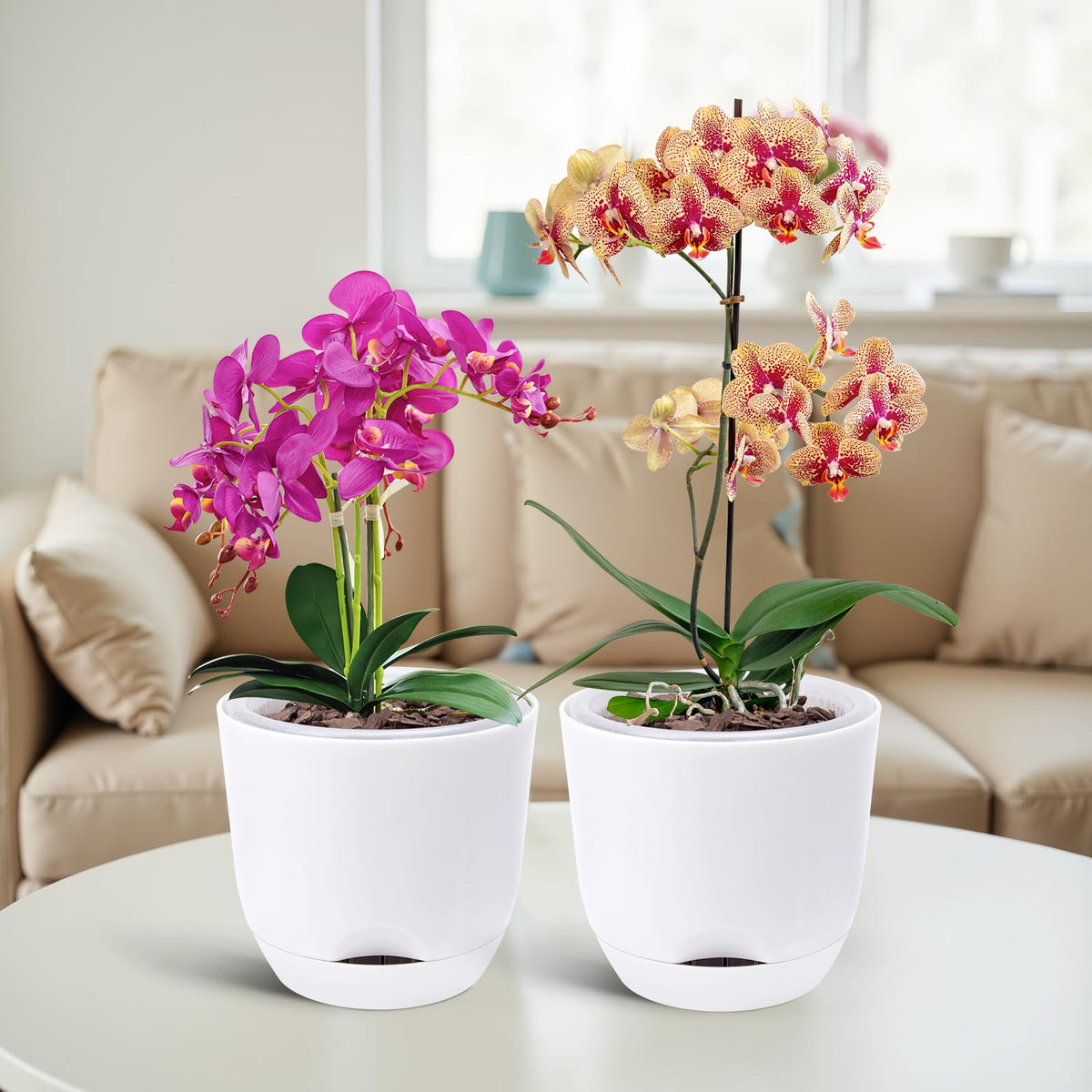 QCQHDU orchid pots with self-watering reservoir for easier moisture control.