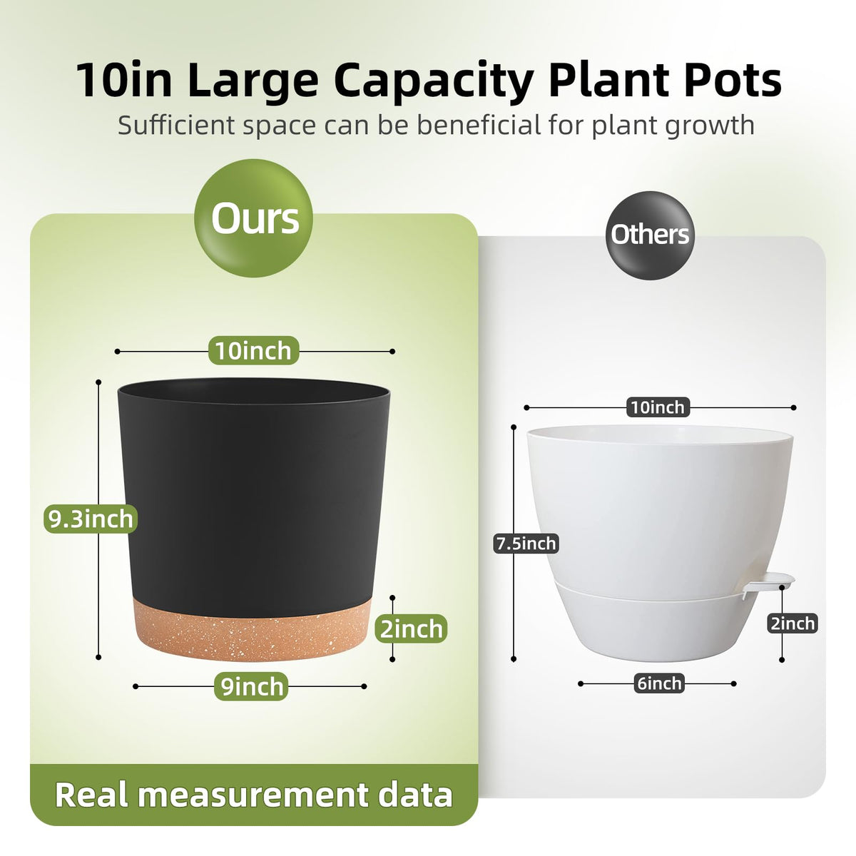 QCQHDU 10-inch plant pot side view shows sturdy plastic and matte finish