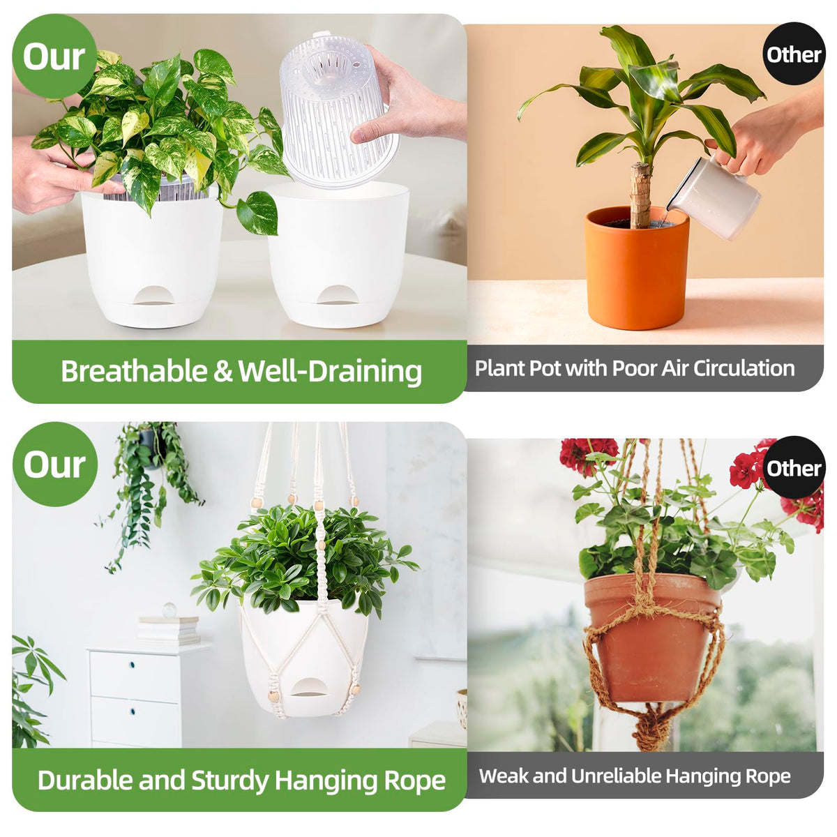 QCQHDU side-fill design planter enables easy refills without moving plants.