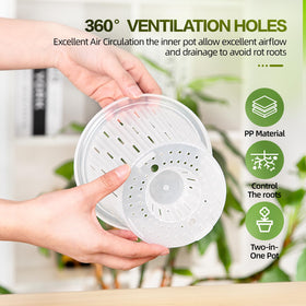 Inner pot with aeration and drainage promotes healthy roots and prevents overwatering