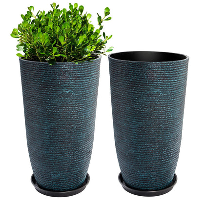 QCQHDU tall blue planter with saucer, ideal for indoor or outdoor displays and drainage.