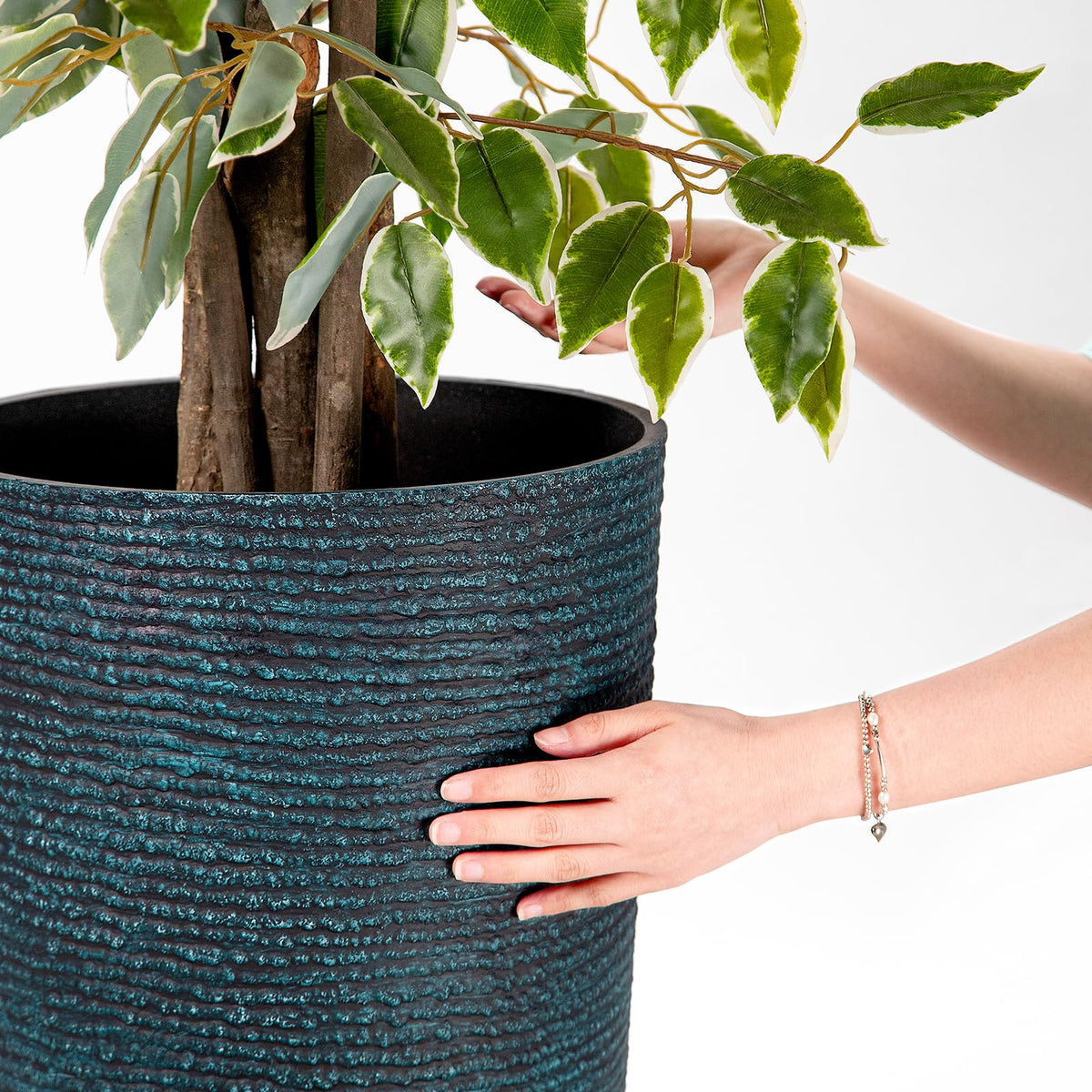 QCQHDU weatherproof blue planter for porch or garden use.