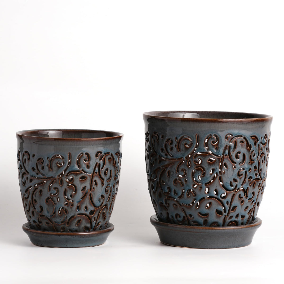 QCYBDGLOV orchid pot with holes in blue ceramic for healthy drainage.