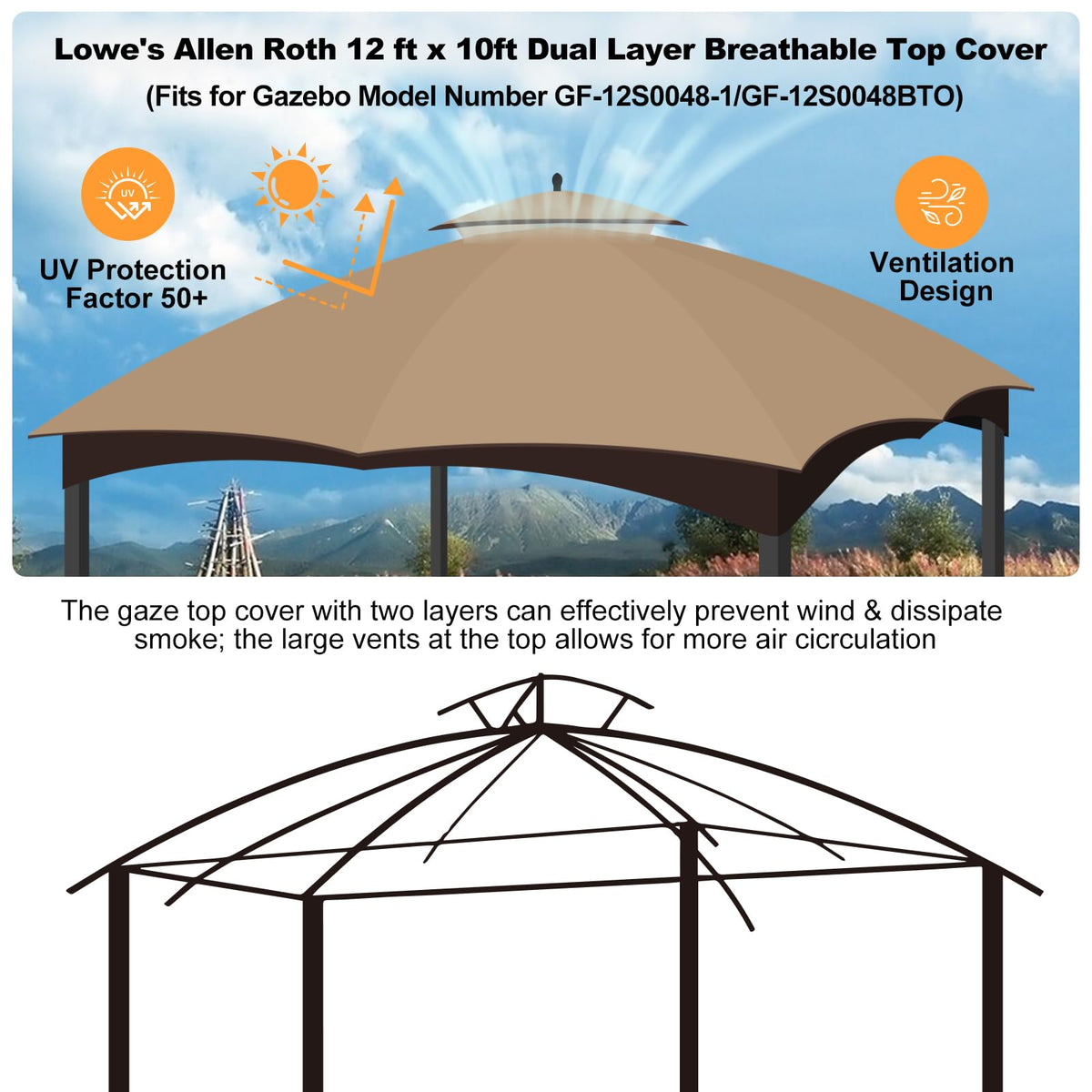 Qdreclod gazebo canopy air vent feature improves airflow under shelter.