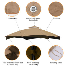 Qdreclod drainage holes prevent water pooling on the gazebo roof.