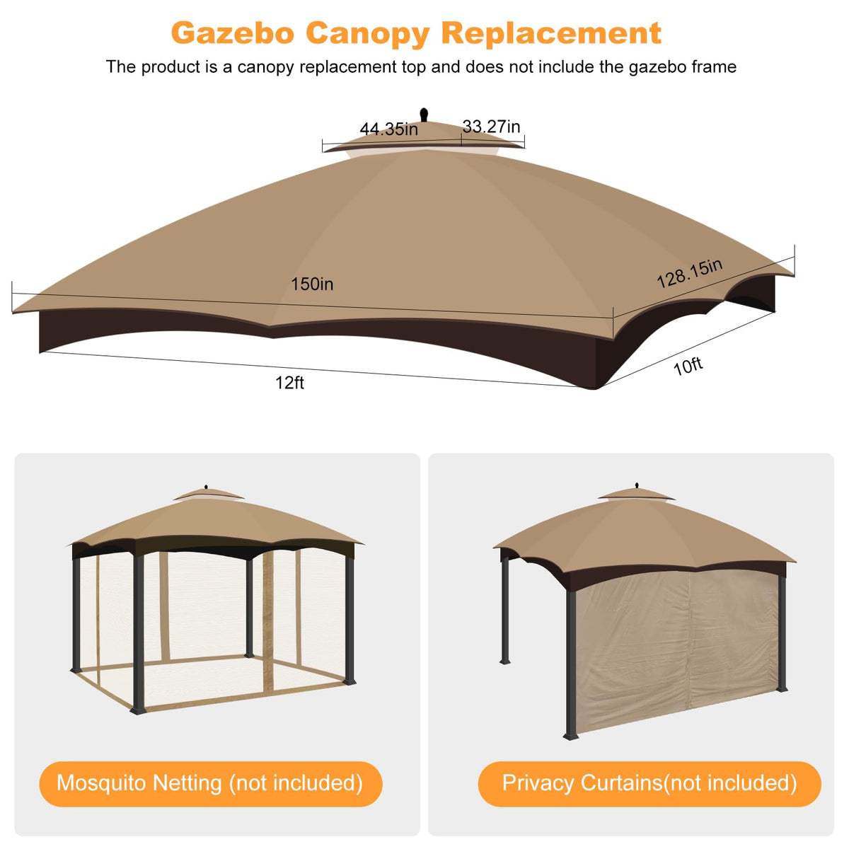 Qdreclod khaki canopy top highlights waterproof, durable fabric for outdoor living.