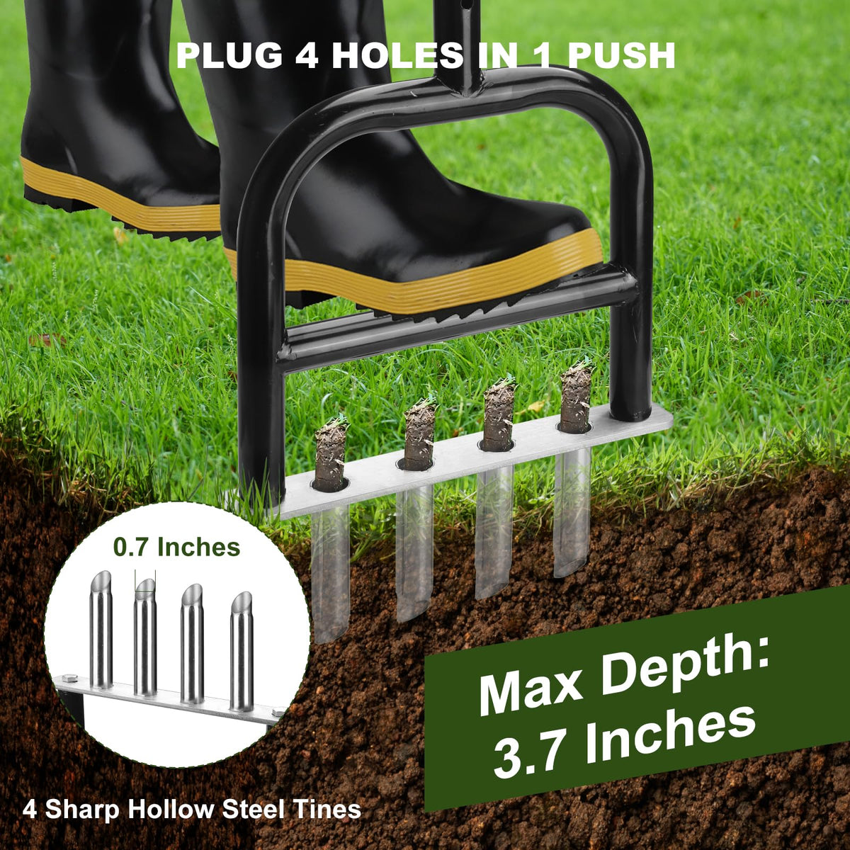 Qdreclod aerator with hollow tines for deeper, less-clogging aeration.