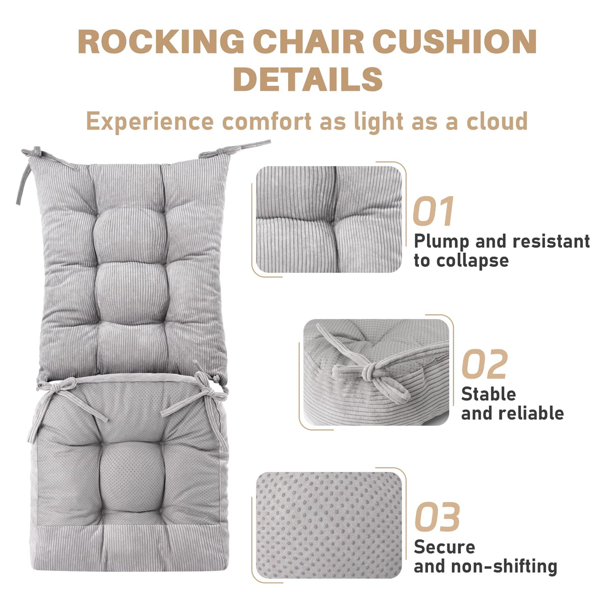 QemoraHome cushion with adjustable straps stays secure during rocking