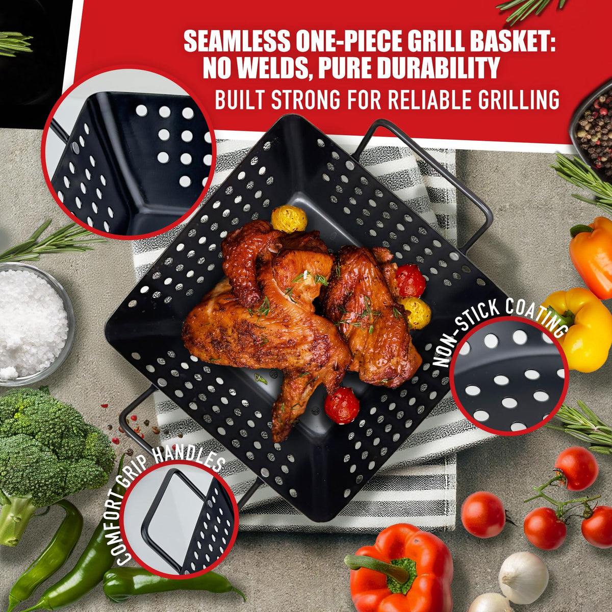 Qetumst grill basket meat chunks ideal for quick sear and flip on grill