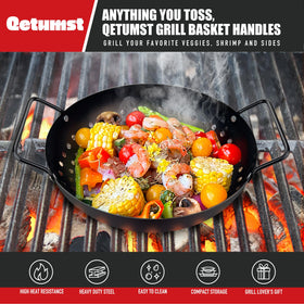 Qetumst grill basket seafood 3pc used with shrimp and fish for even heat