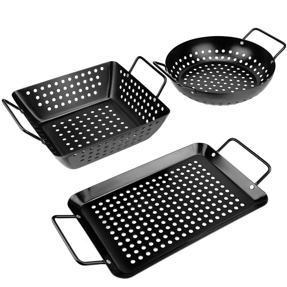 Qetumst small vegetable grill basket 3pc in action for easy veggie grilling on BBQ