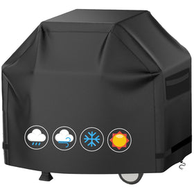 QEWTYI heavy-duty BBQ cover top view protects grills from sun and rain.