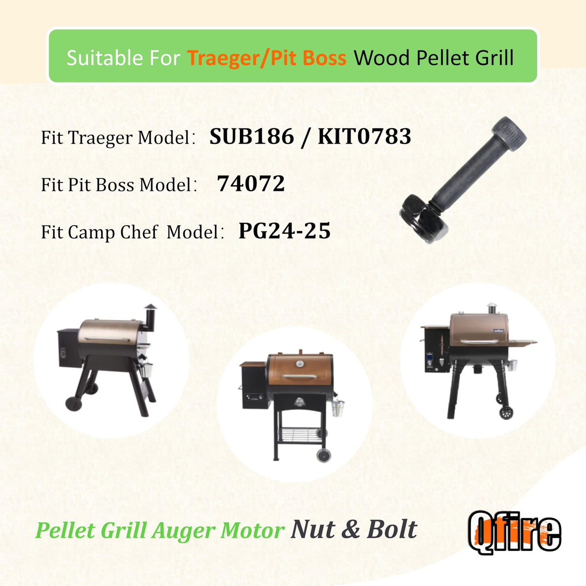 Qfire auger motor shaft bolt, secures shaft for steady performance during grilling