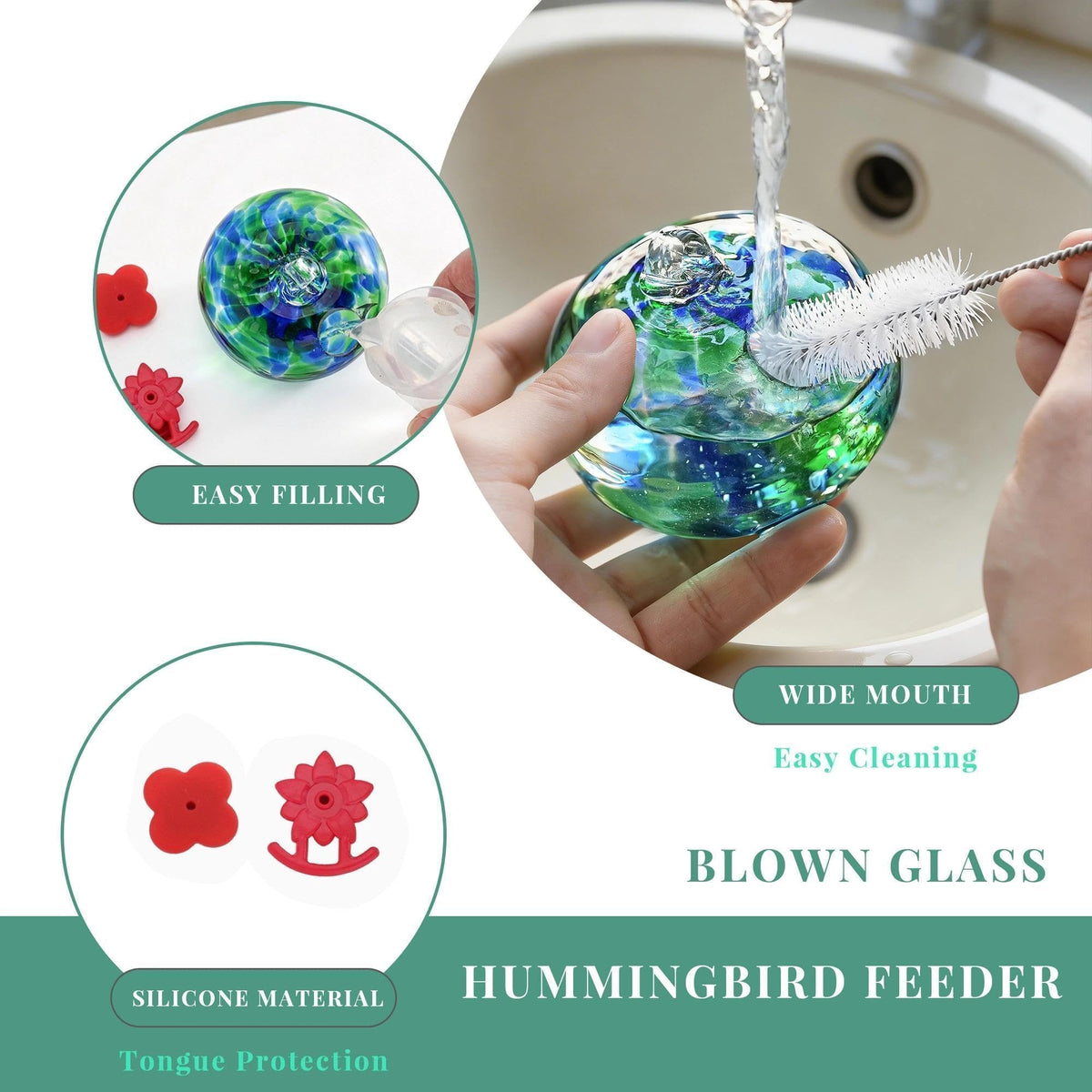 QFkris handcrafted glass art feeder adds durable garden decor.