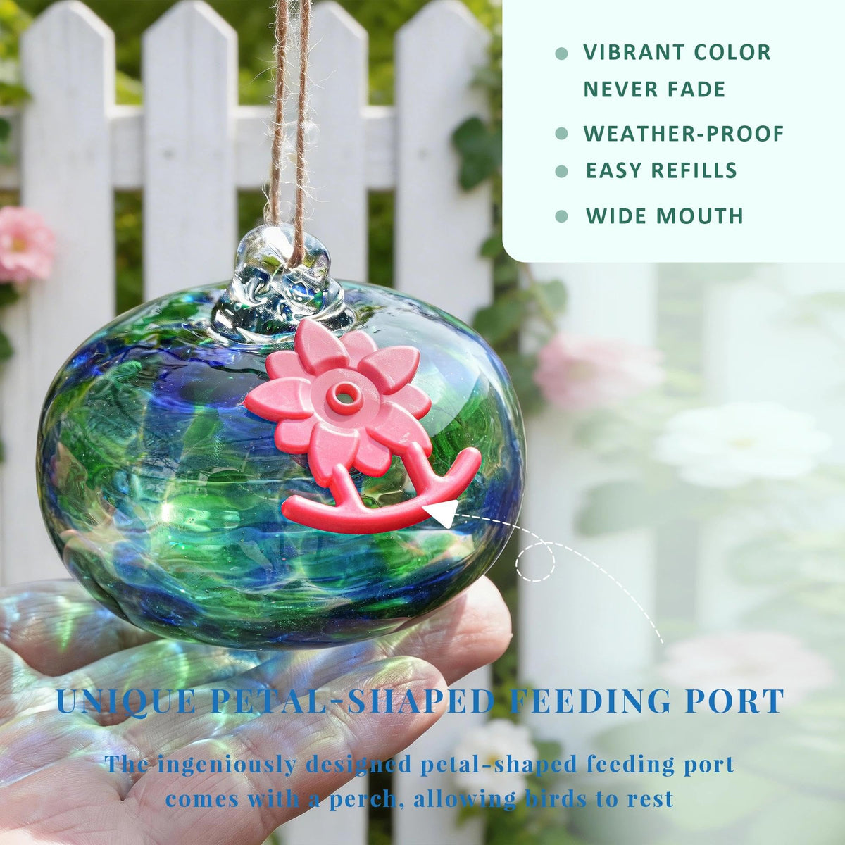 QFkris hummingbird feeder with stand included for easy hanging.