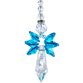 QFkris Rainbow Guardian Angel Crystal Suncatcher in blue casts delicate rainbows in sunlight