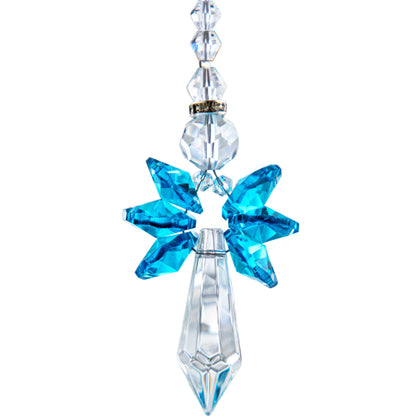 QFkris Rainbow Guardian Angel Crystal Suncatcher in blue casts delicate rainbows in sunlight