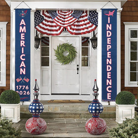 QGWJEKUI banner highlights AMERICAN and INDEPENDENCE text for event-ready decor