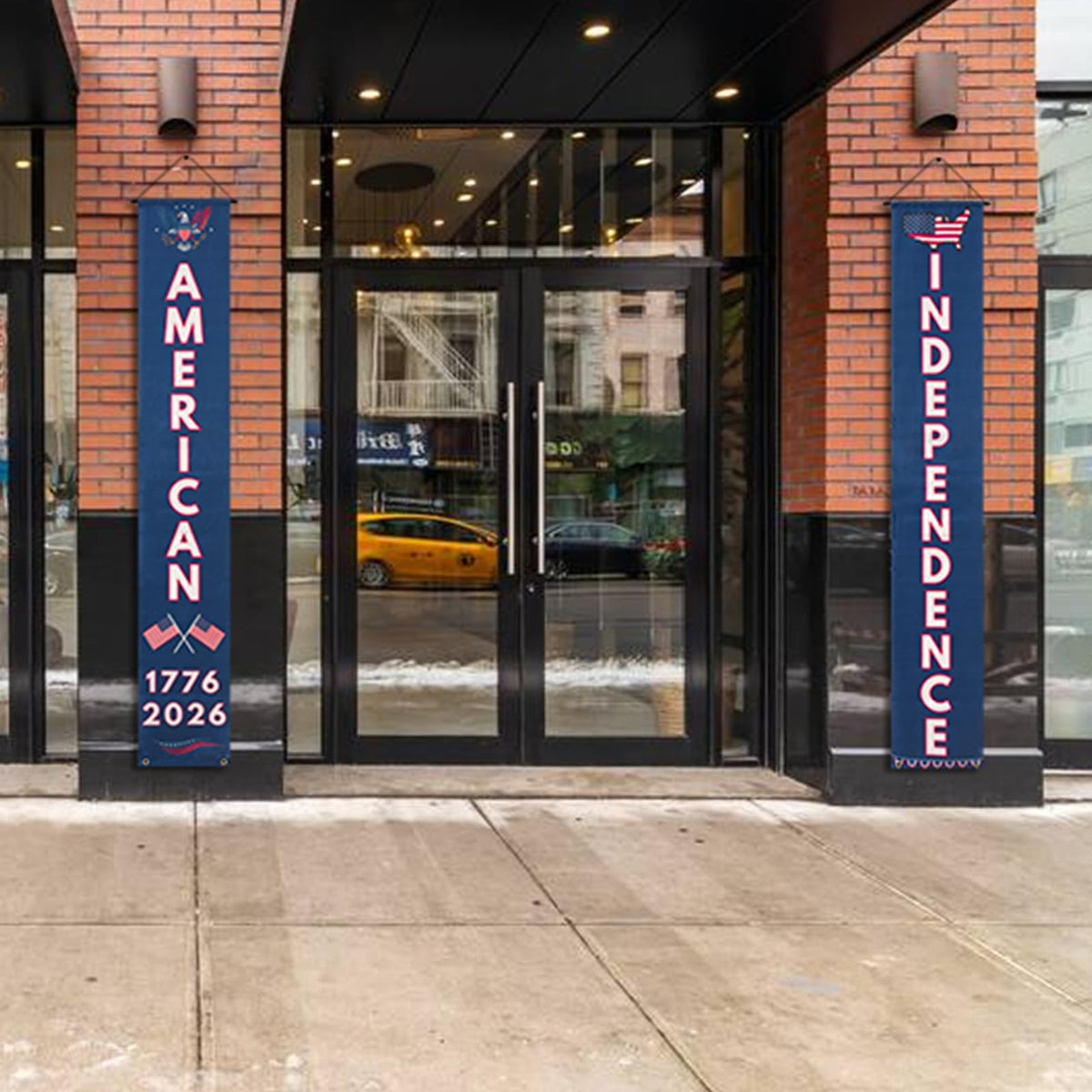 QGWJEKUI vertical patriotic banner on door with flag motif for bold signage