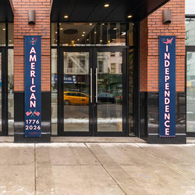 QGWJEKUI vertical patriotic banner on door with flag motif for bold signage