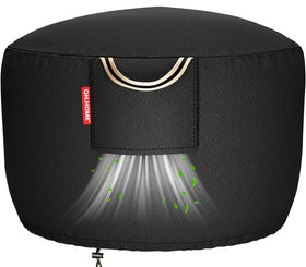 QH.HOME round fire pit cover shields a 36-inch pit from rain.