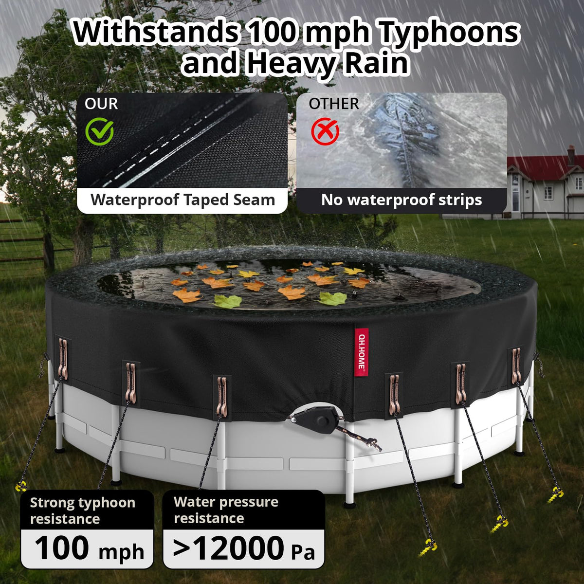 QH.HOME tear-resistant unibody design guarding pool edges and debris