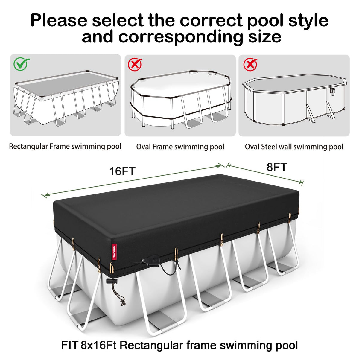 QH.HOME windproof rectangular cover closeup highlights patented ratchets for secure installation.