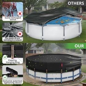 QH.HOME 12ft pool cover demonstrates solar heating to warm water.