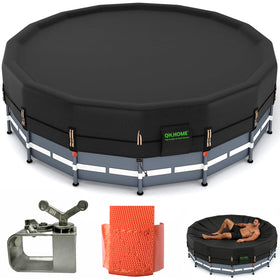 QH.HOME 12ft round pool cover with preinstalled winch enables quick, secure setup