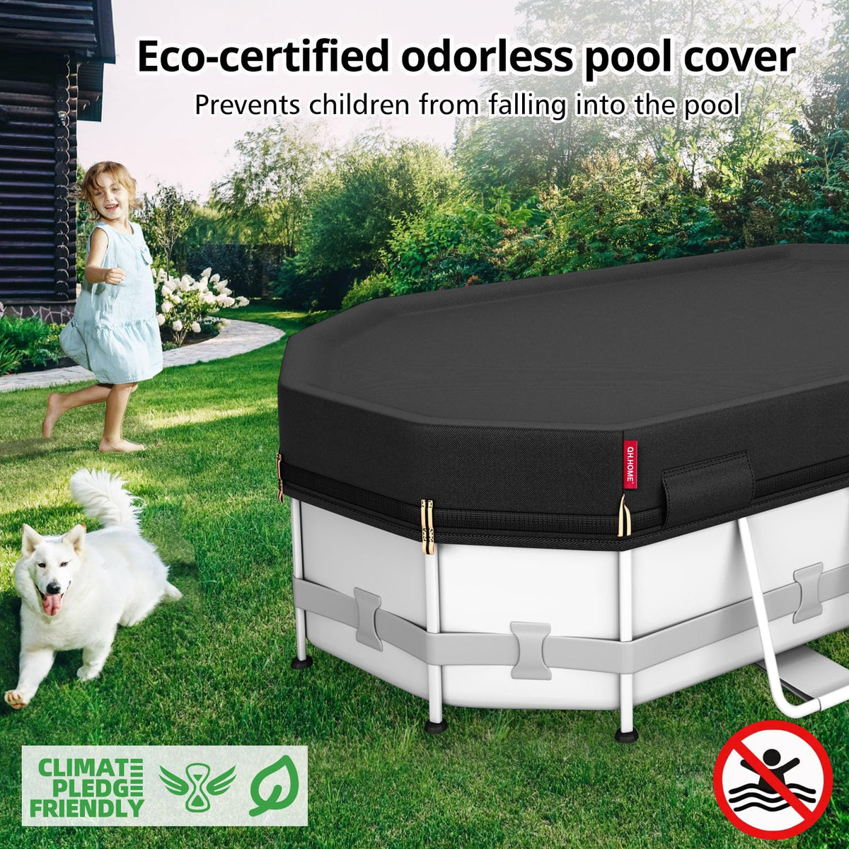QH.HOME 10x16 ft Oval Pool Cover - Super Windproof, Solar Heating & Easy Install